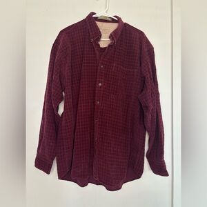 HAGGAR VINTAGE RED CORDUORY PLAID MENS BUTTON DOWN SHIRT SZ XL